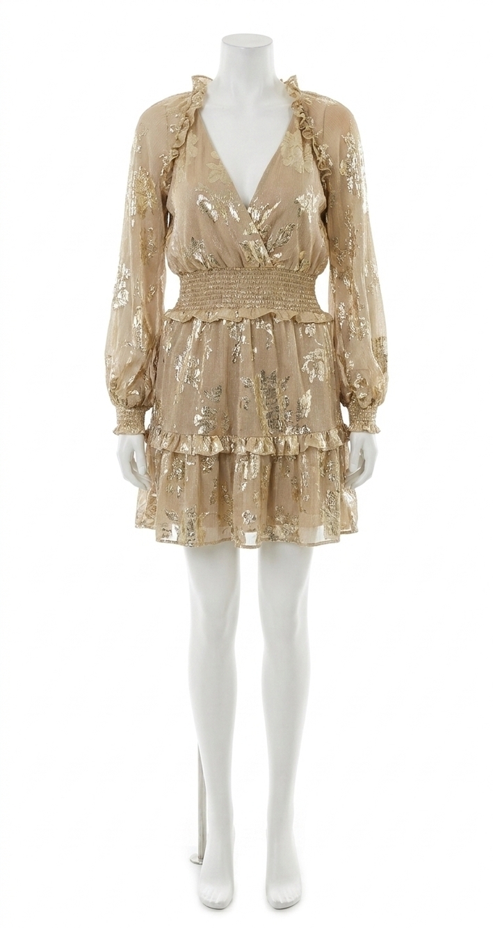 NEW GILNER FARRAR raquel dress in gold shimmer floral